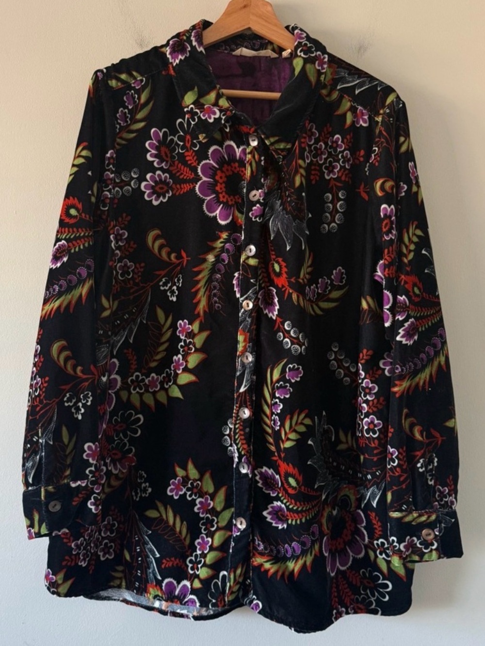 💜💙Soft Surroundings Velvet Blouse 1X Floral Long Sleeve